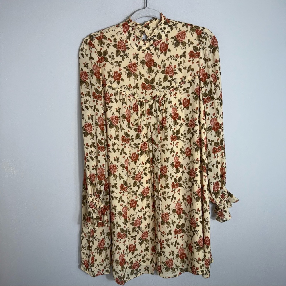 Reformation Ruffled Verenna Floral Print Dress-Crepe-Long Sleeve-Yellow-Medium - Picture 2 of 14
